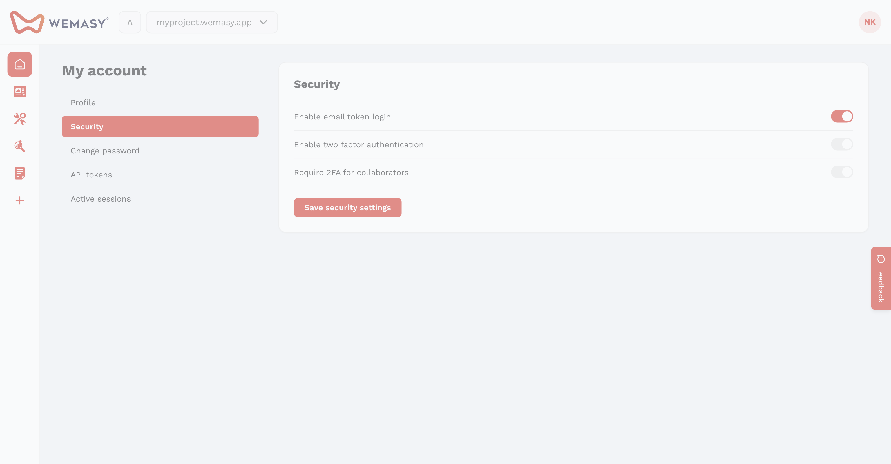 The WEMASY two-factor authentication setup screen