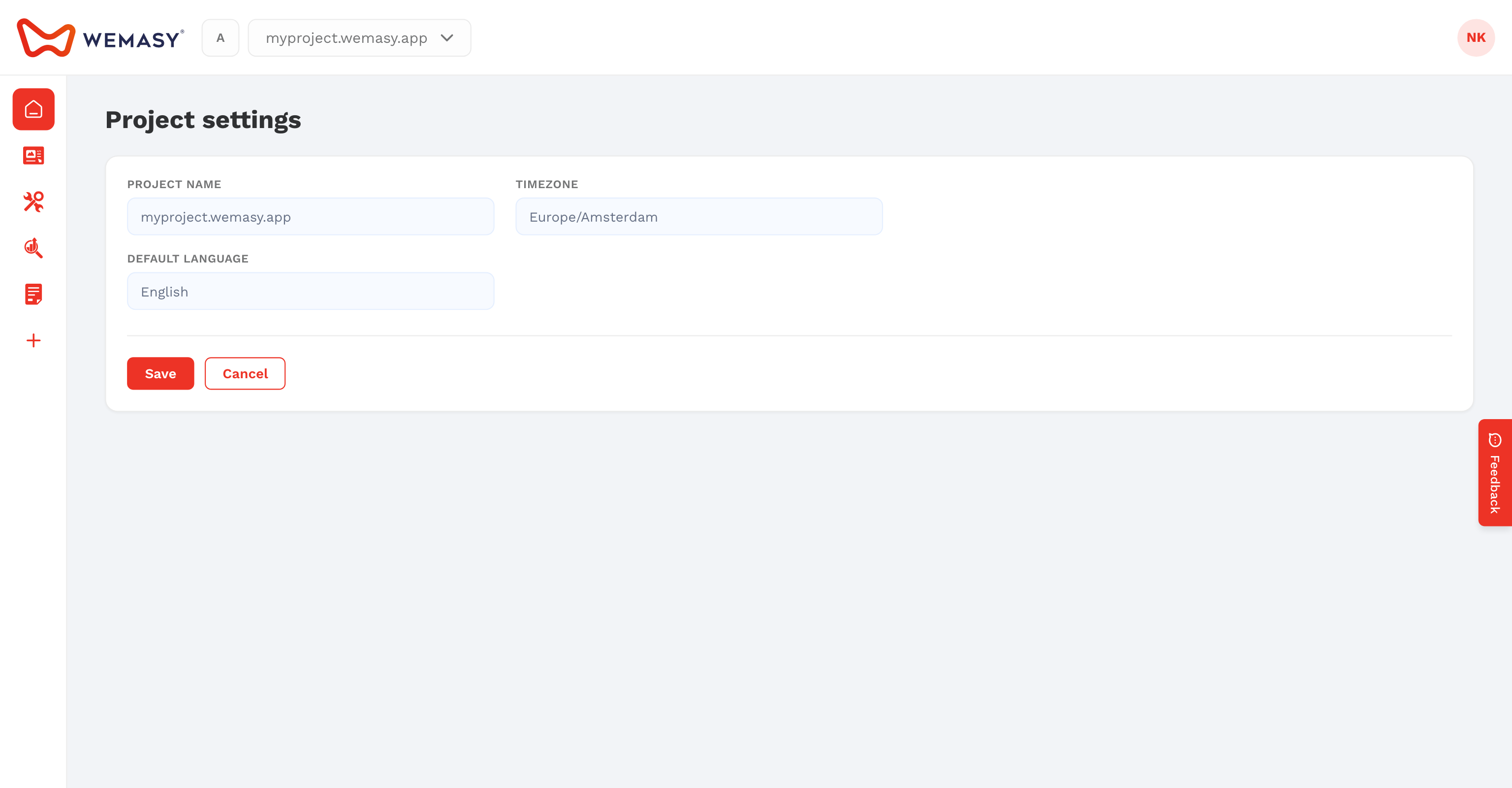 The project settings General tab with tracking code