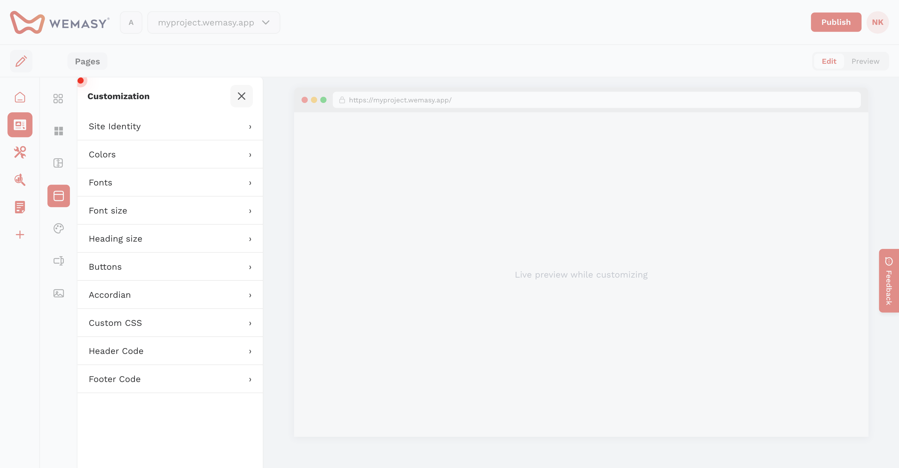 Website Builder — Open Custom CSS