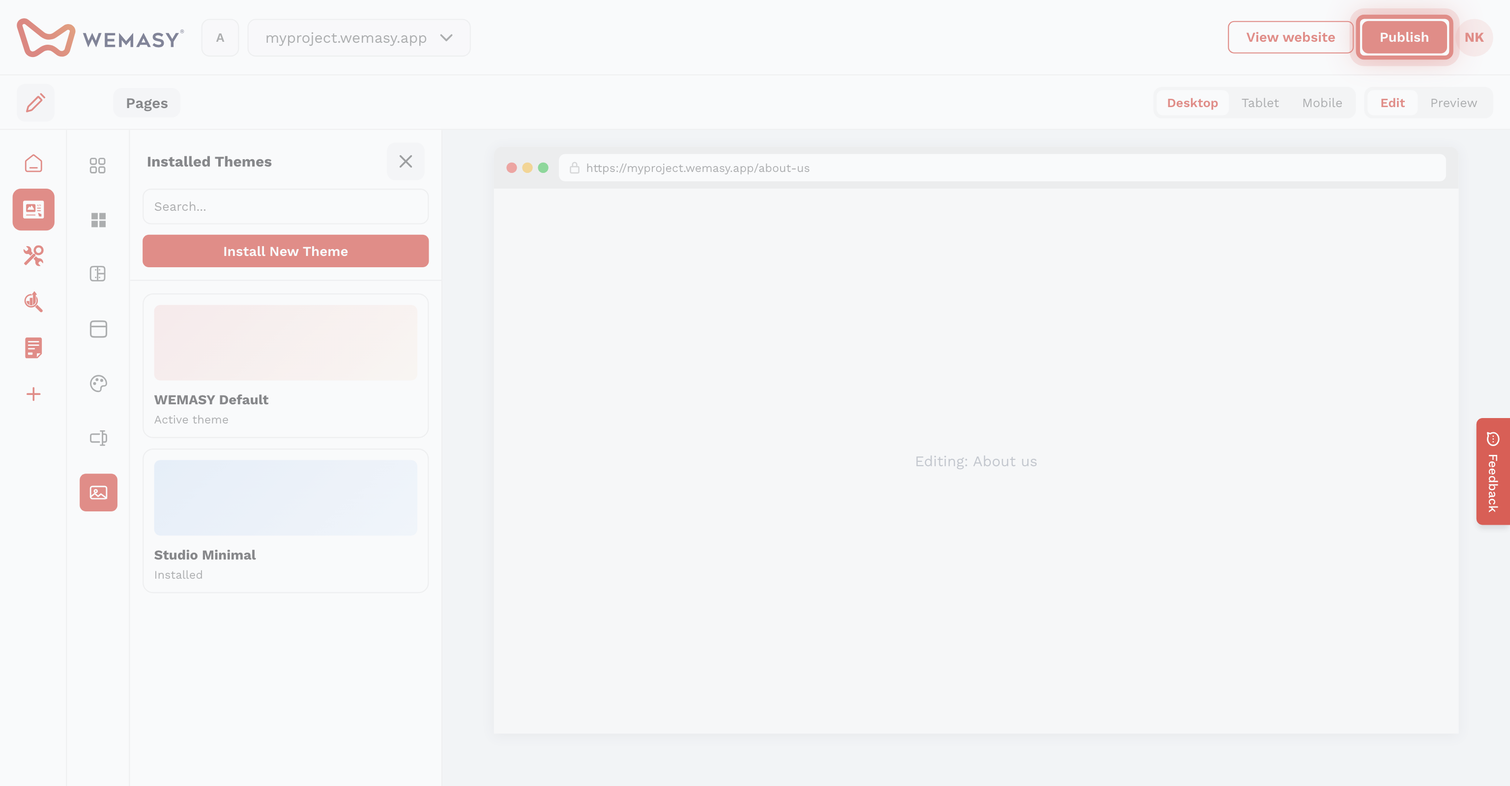 Website Builder — Install a theme