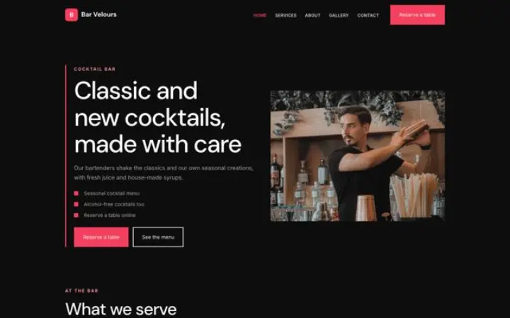 Website for cocktail bar
