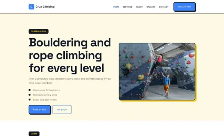Website for climbing and bouldering gym