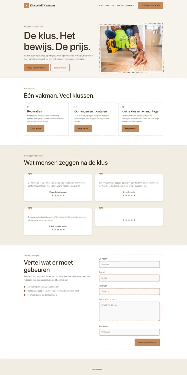 Example of a website for a handyman