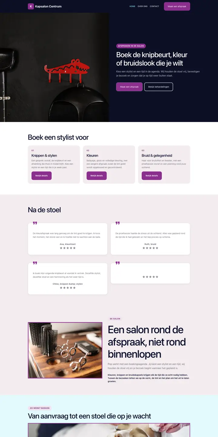 Example of a website for a hair salon