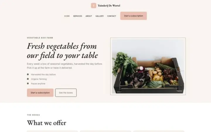 Website for vegetable box farm
