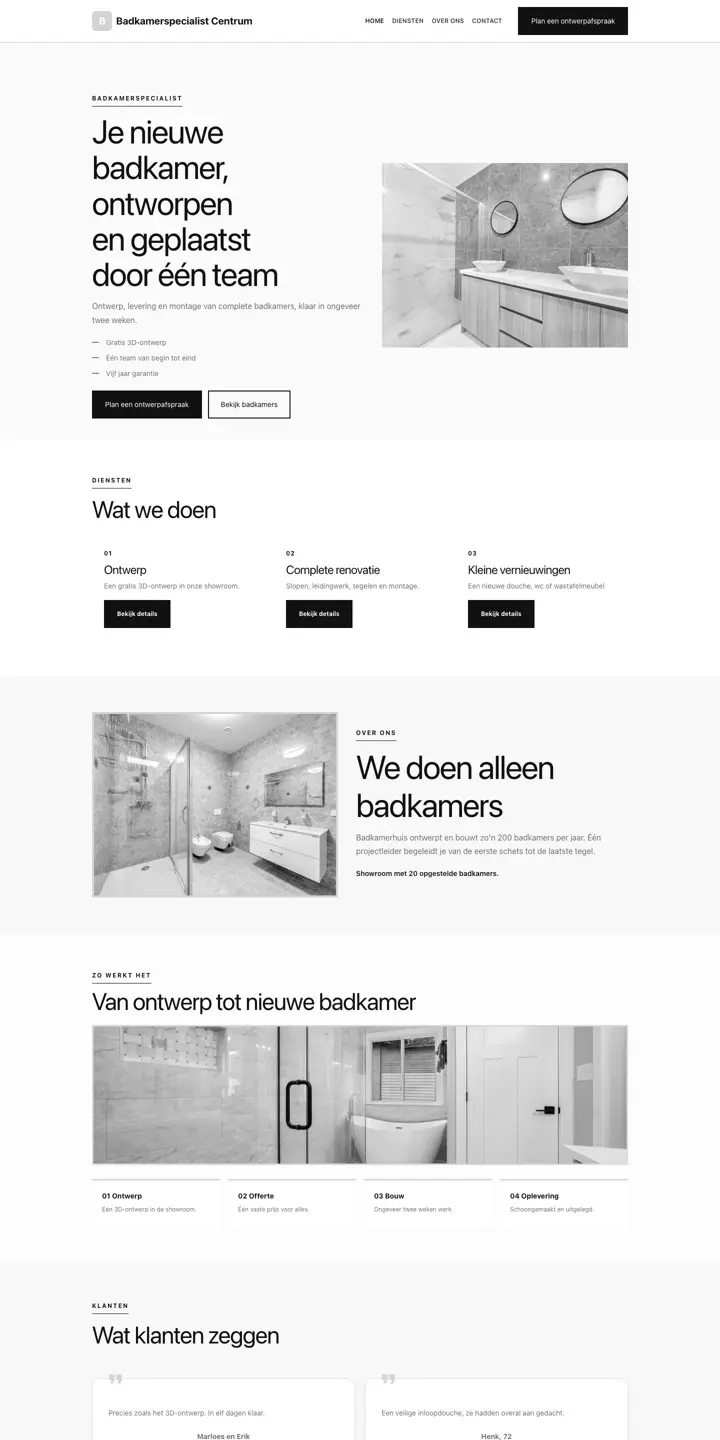 Example of a website for a bathroom fitter