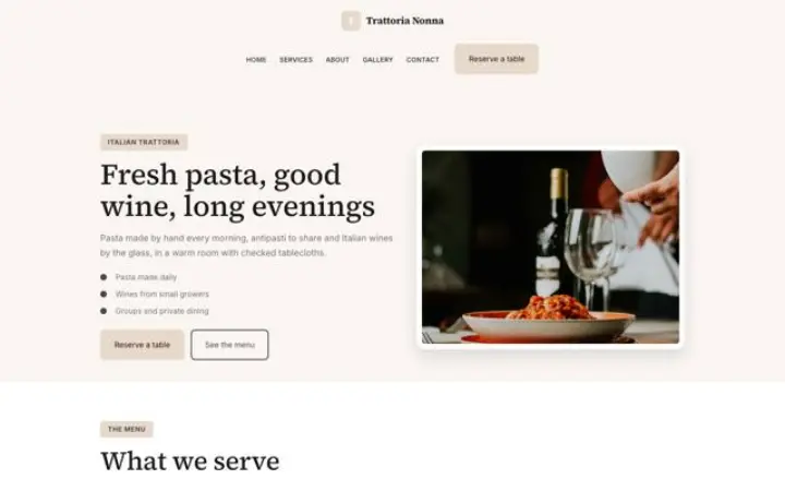 Website for italian trattoria