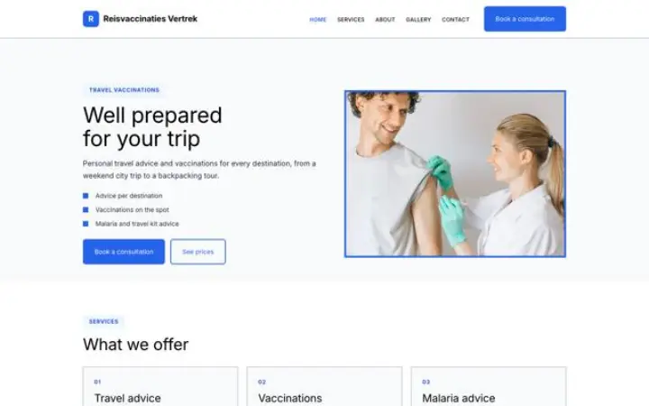 Website for travel vaccination clinic