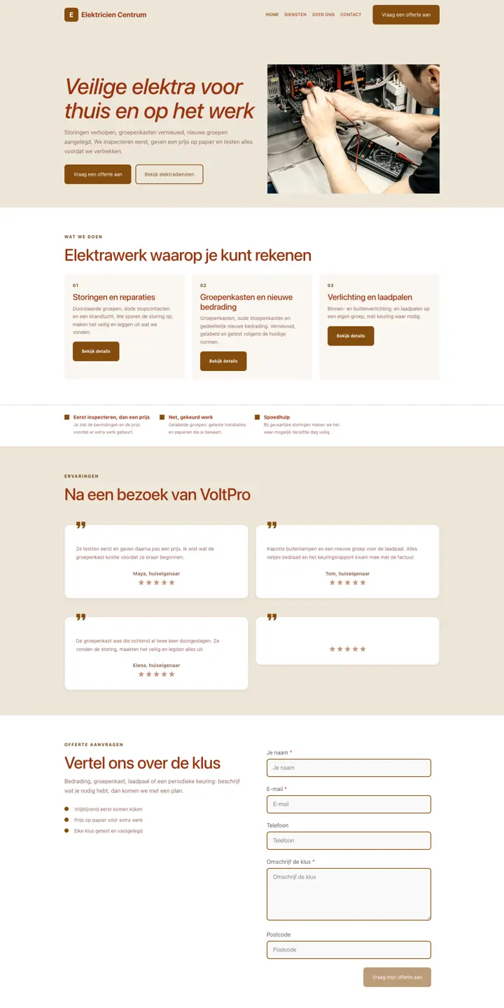 Example of a website for a electrician
