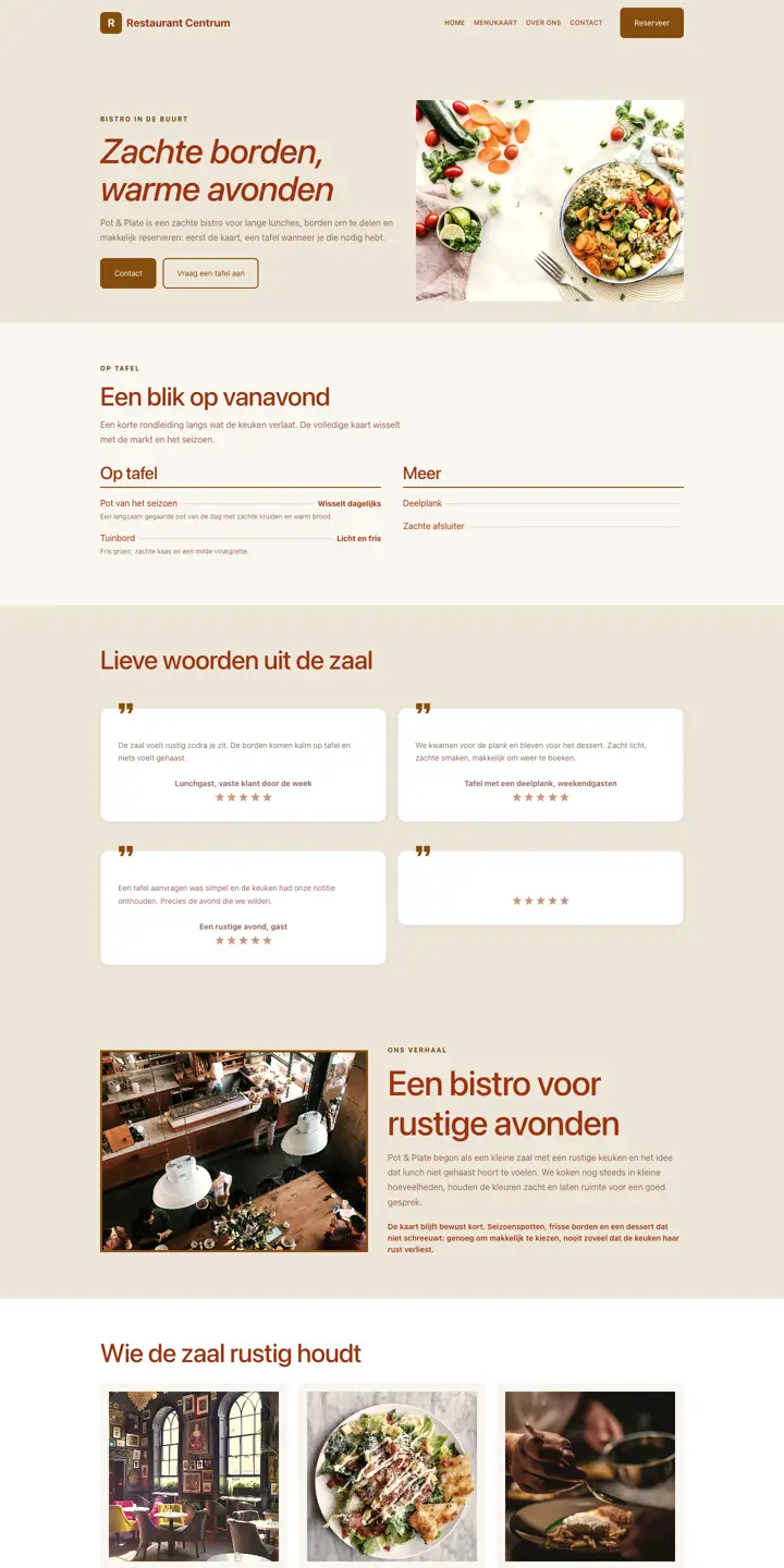 Example of a website for a restaurant