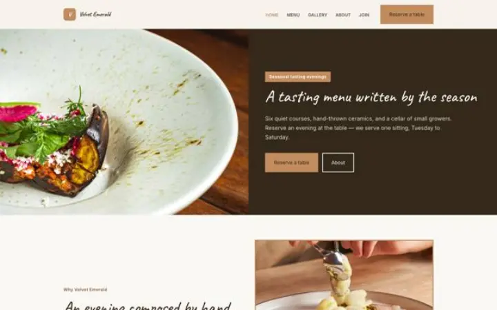 Website for fine dining
