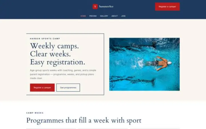 Website for sports camp