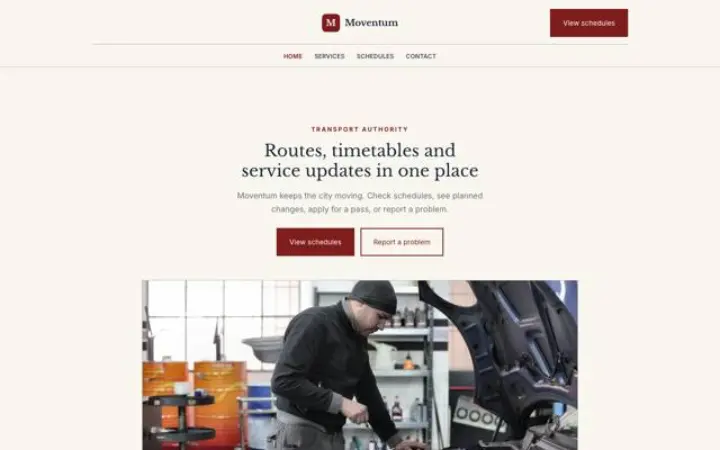 Website for transport authority