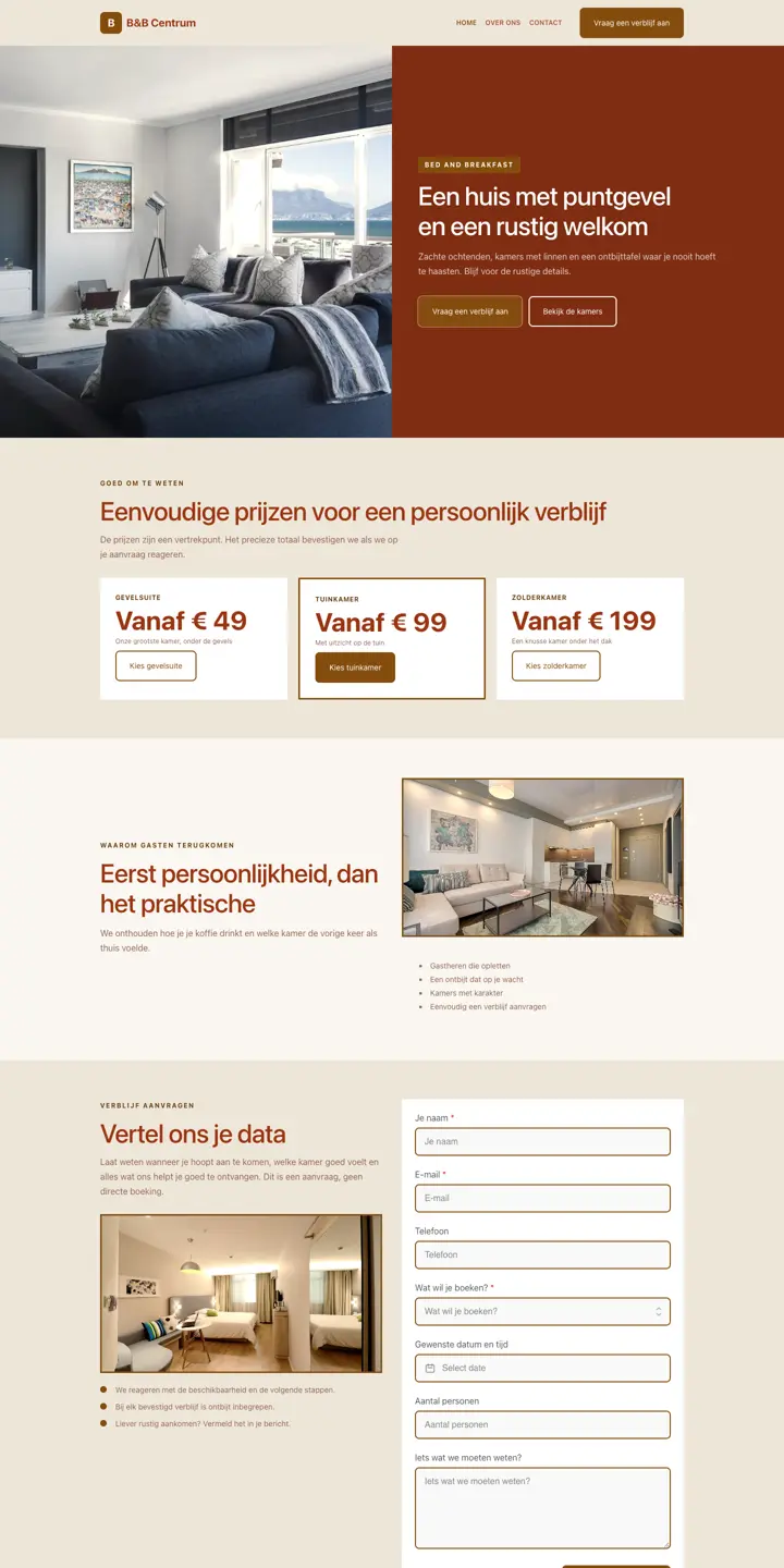 Example of a website for a bed and breakfast