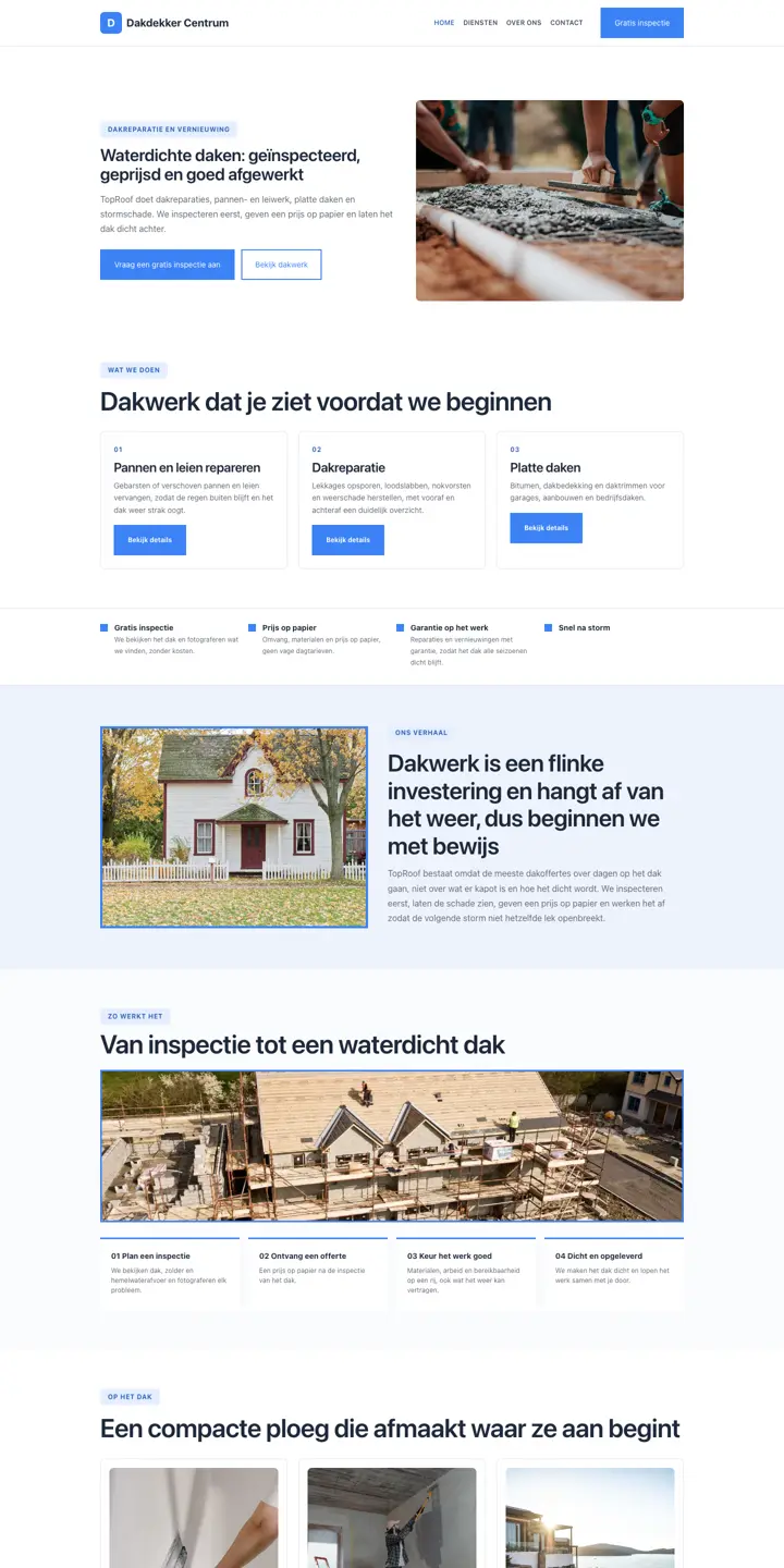 Example of a website for a roofer