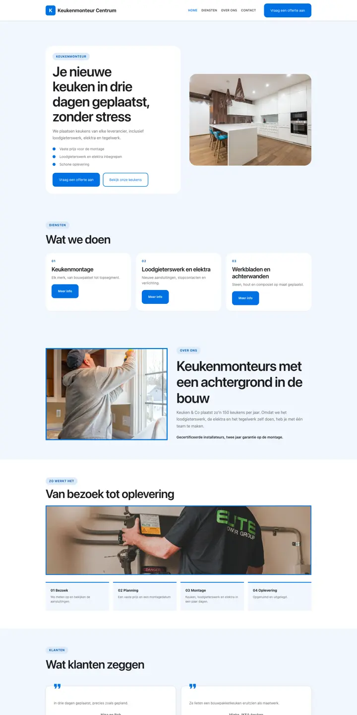 Example of a website for a kitchen fitter