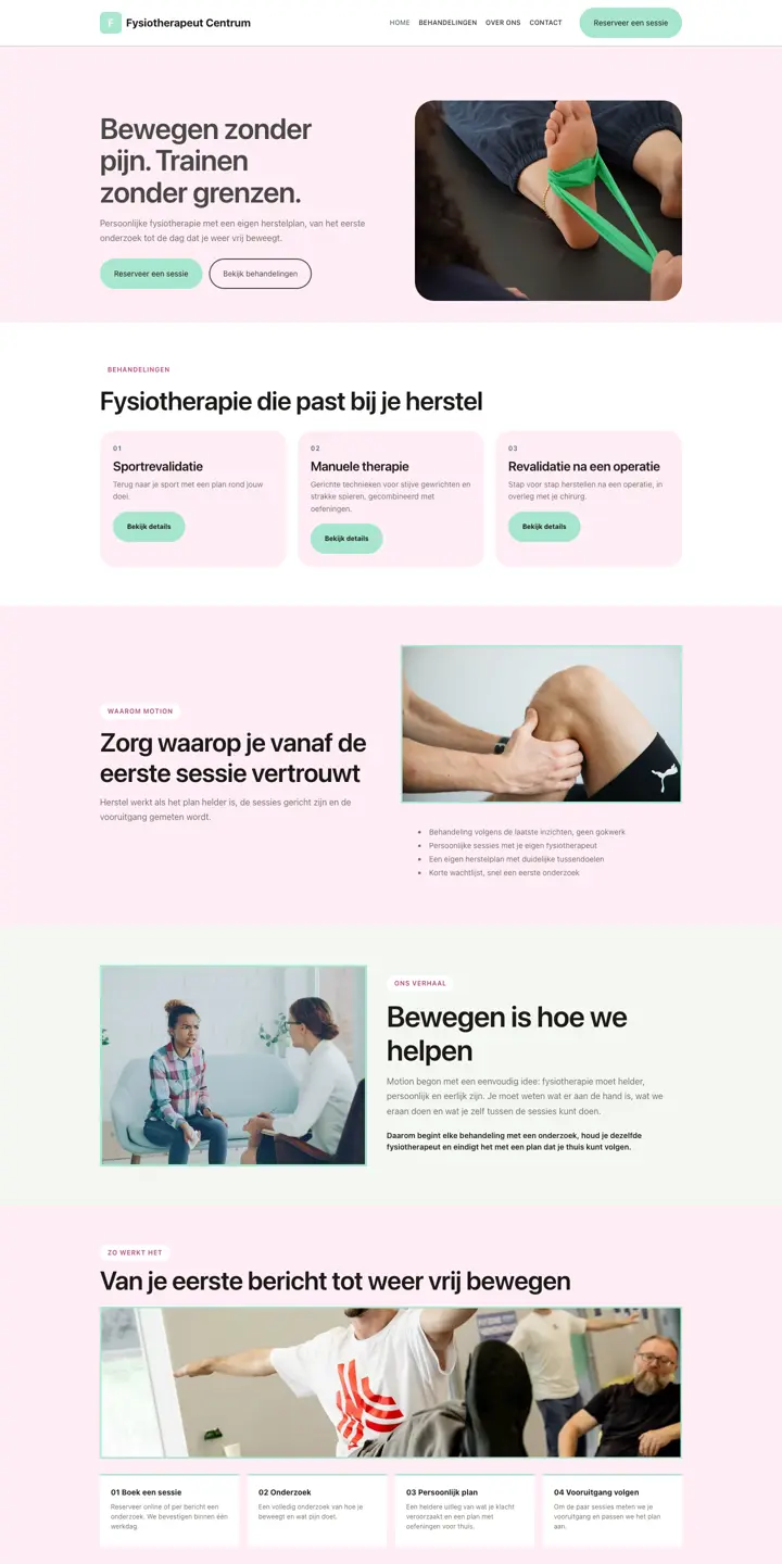 Example of a website for a physiotherapist